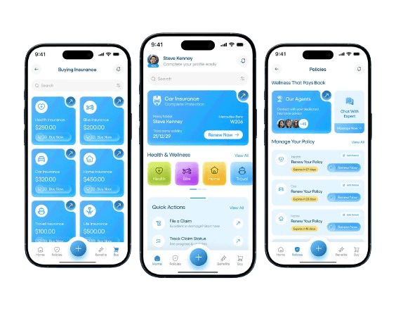 Insurance Mobile App - Multi-screen view